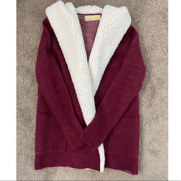 Hooded, Open Front Burgundy Cardigan - Picture 3 of 3